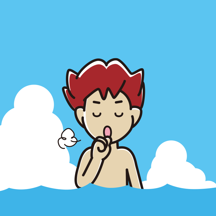 海に入って咳払いする男子大学生のイラスト【色、背景あり】PNG