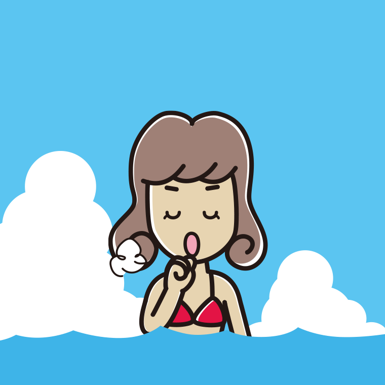 海に入って咳払いする女子大学生のイラスト【色、背景あり】PNG