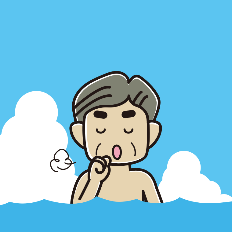 海に入って咳払いするおじさんのイラスト【色、背景あり】PNG
