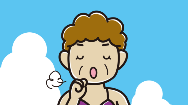 海に入って咳払いするおばさんのイラスト【色、背景あり】PNG