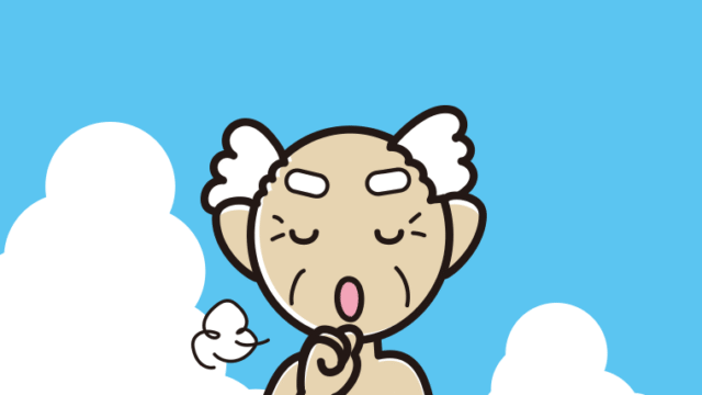 海に入って咳払いするおじいさんのイラスト【色、背景あり】PNG