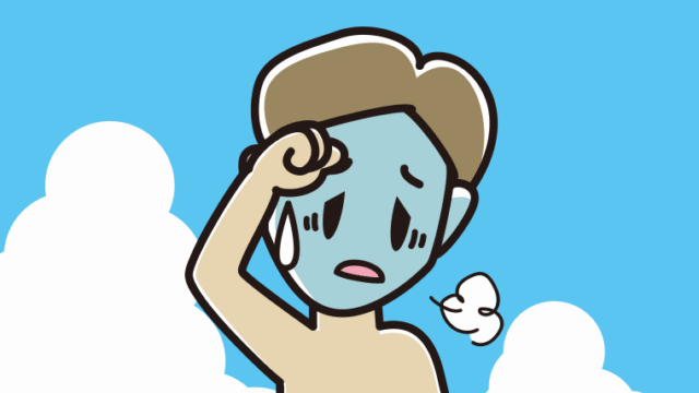 海に入って具合が悪い男性のイラスト【色、背景あり】PNG