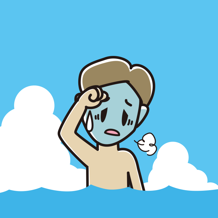 海に入って具合が悪い男性のイラスト【色、背景あり】PNG