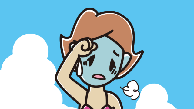 海に入って具合が悪い女性のイラスト【色、背景あり】PNG