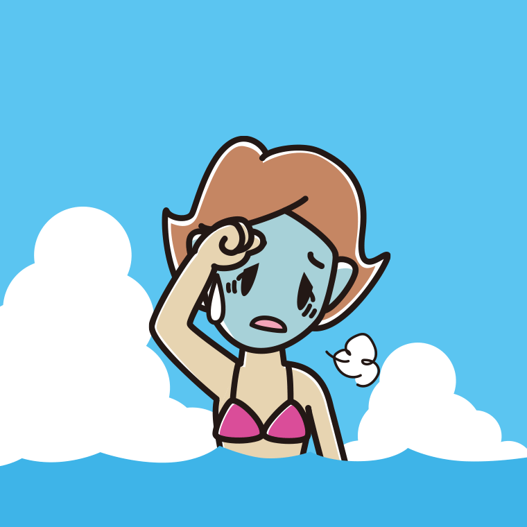 海に入って具合が悪い女性のイラスト【色、背景あり】PNG