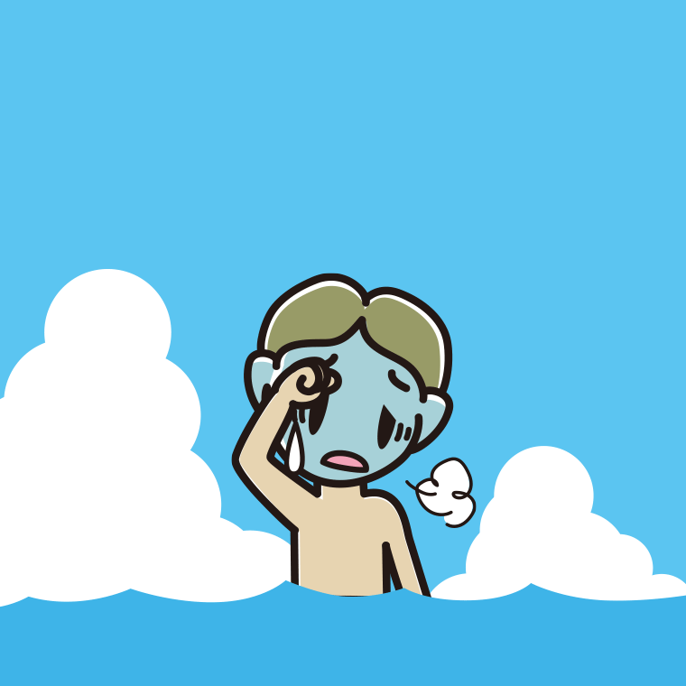 海に入って具合が悪い小学生男子のイラスト【色、背景あり】PNG