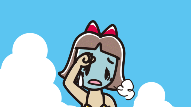 海に入って具合が悪い小学生女子のイラスト【色、背景あり】PNG