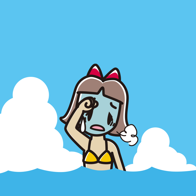 海に入って具合が悪い小学生女子のイラスト【色、背景あり】PNG