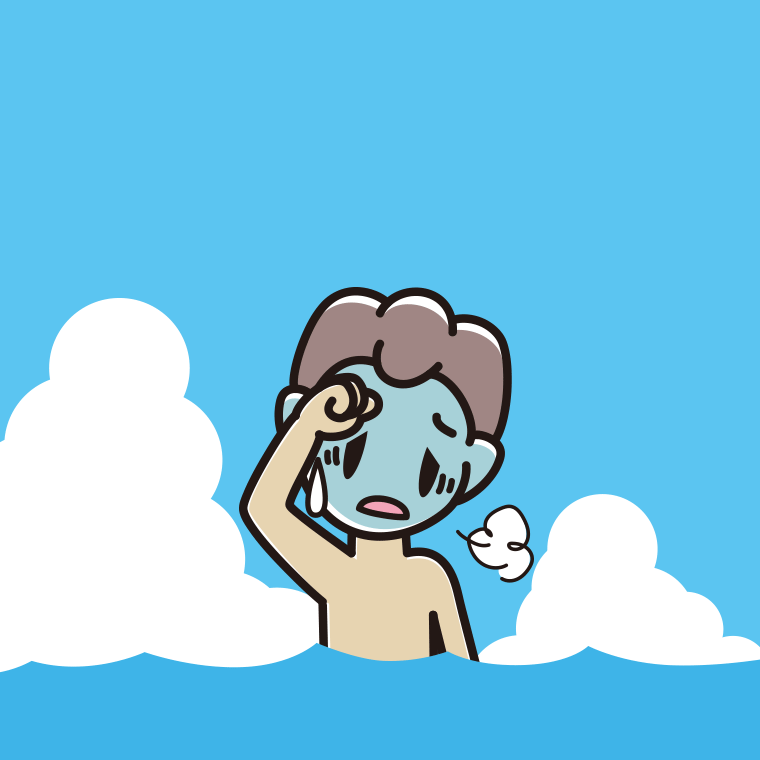 海に入って具合が悪い男子中学生のイラスト【色、背景あり】PNG