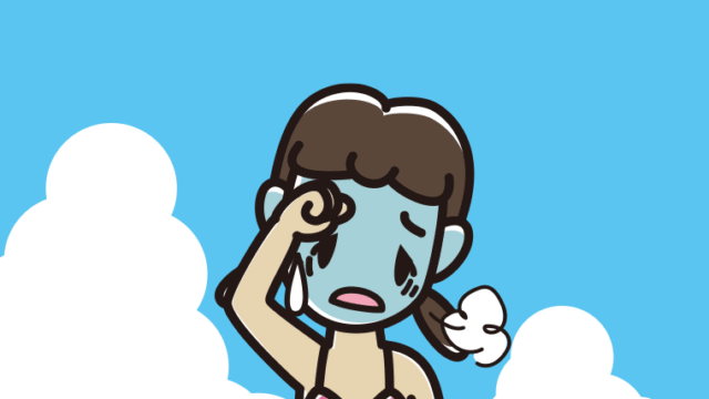 海に入って具合が悪い女子中学生のイラスト【色、背景あり】PNG