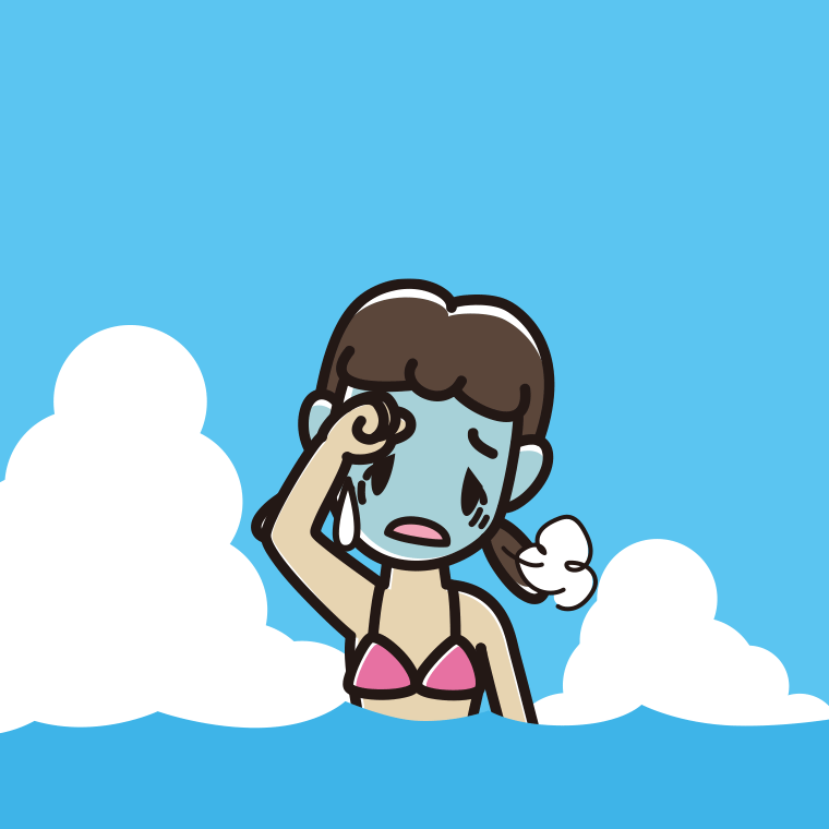 海に入って具合が悪い女子中学生のイラスト【色、背景あり】PNG