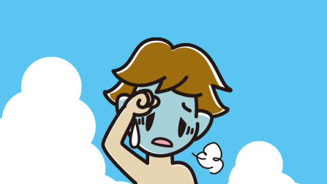 海に入って具合が悪い男子高校生のイラスト【色、背景あり】PNG