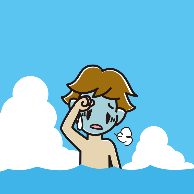 海に入って具合が悪い男子高校生のイラスト【色、背景あり】PNG