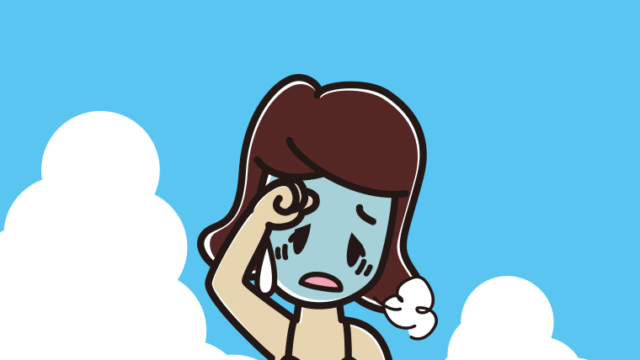 海に入って具合が悪い女子高校生のイラスト【色、背景あり】PNG