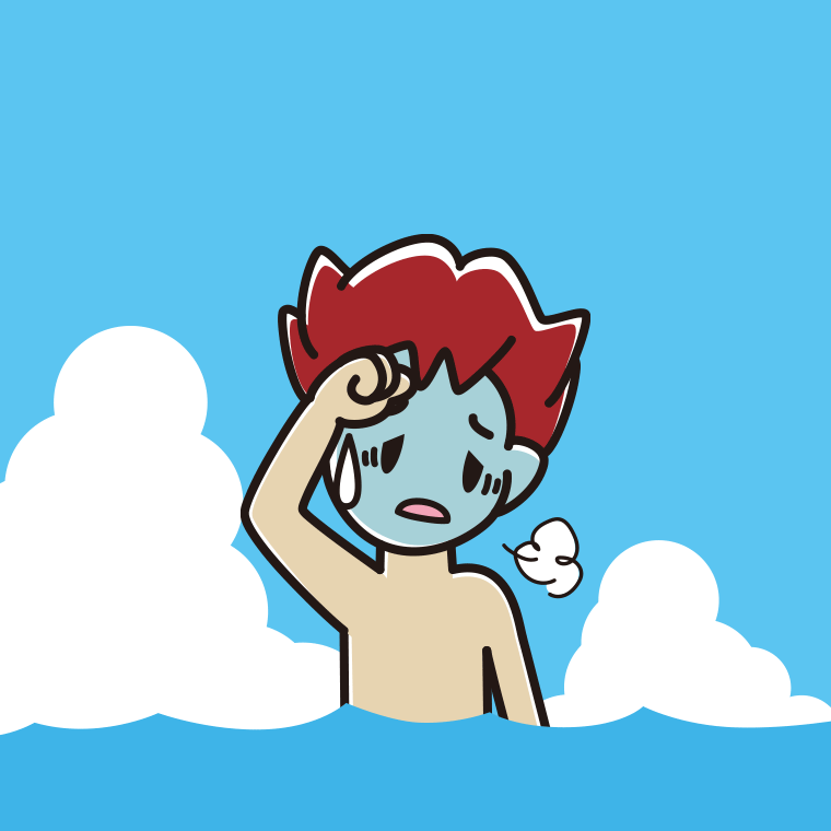 海に入って具合が悪い男子大学生のイラスト【色、背景あり】PNG