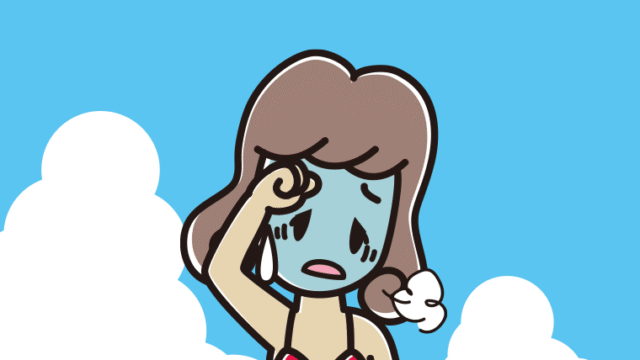 海に入って具合が悪い女子大学生のイラスト【色、背景あり】PNG