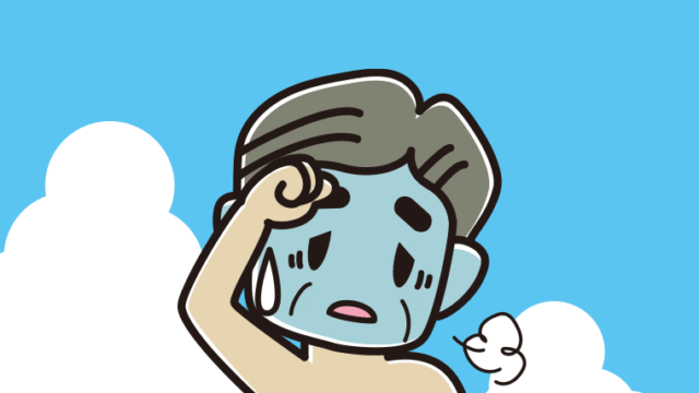 海に入って具合が悪いおじさんのイラスト【色、背景あり】PNG