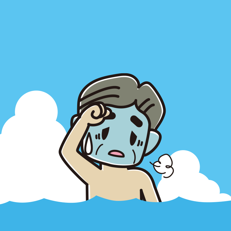 海に入って具合が悪いおじさんのイラスト【色、背景あり】PNG