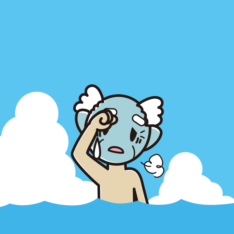 海に入って具合が悪いおじいさんのイラスト【色、背景あり】PNG