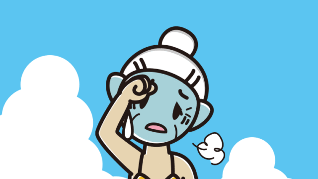 海に入って具合が悪いおばあさんのイラスト【色、背景あり】PNG