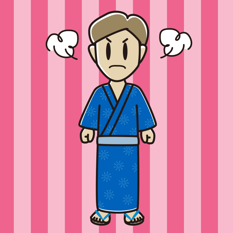 怒る浴衣姿の男性のイラスト【色、背景あり】PNG