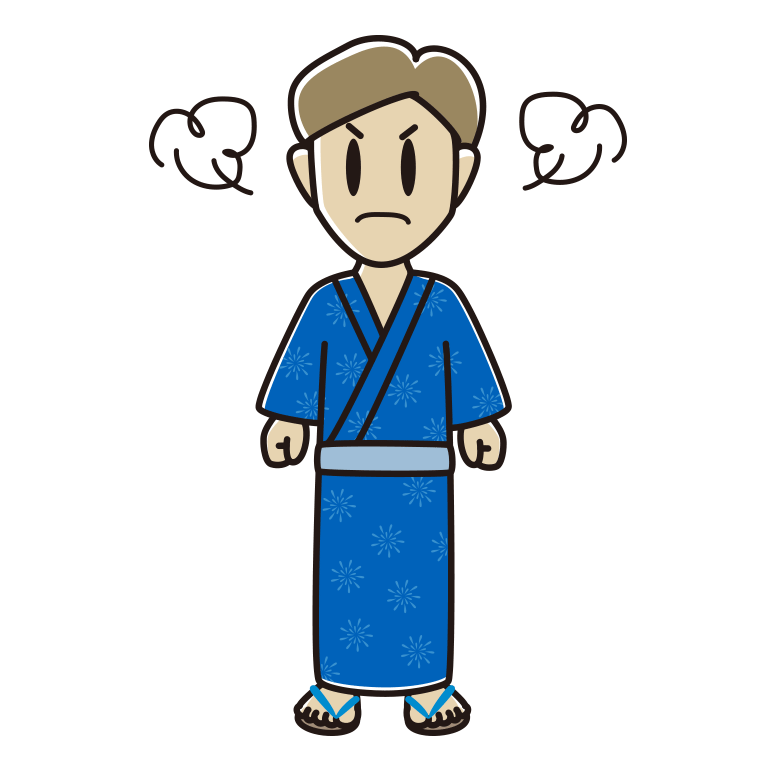 怒る浴衣姿の男性のイラスト【色あり、背景なし】透過PNG