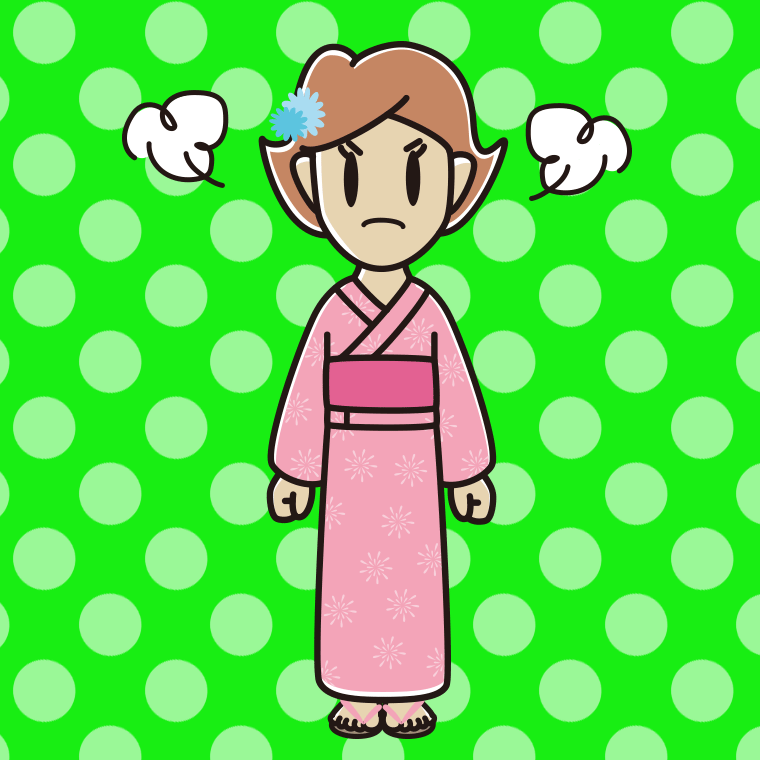 怒る浴衣姿の女性のイラスト【色、背景あり】PNG