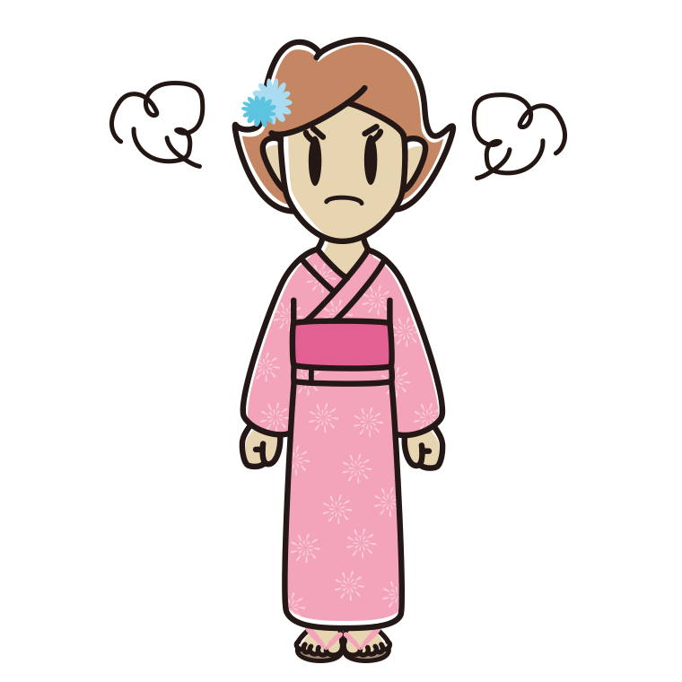 怒る浴衣姿の女性のイラスト【色あり、背景なし】透過PNG