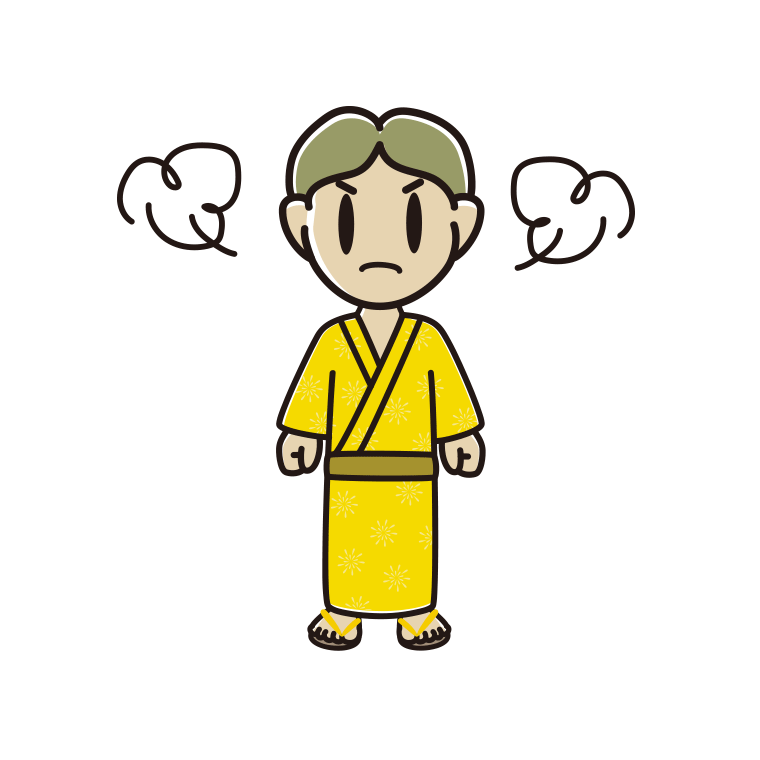 怒る浴衣姿の小学生男子のイラスト【色あり、背景なし】透過PNG