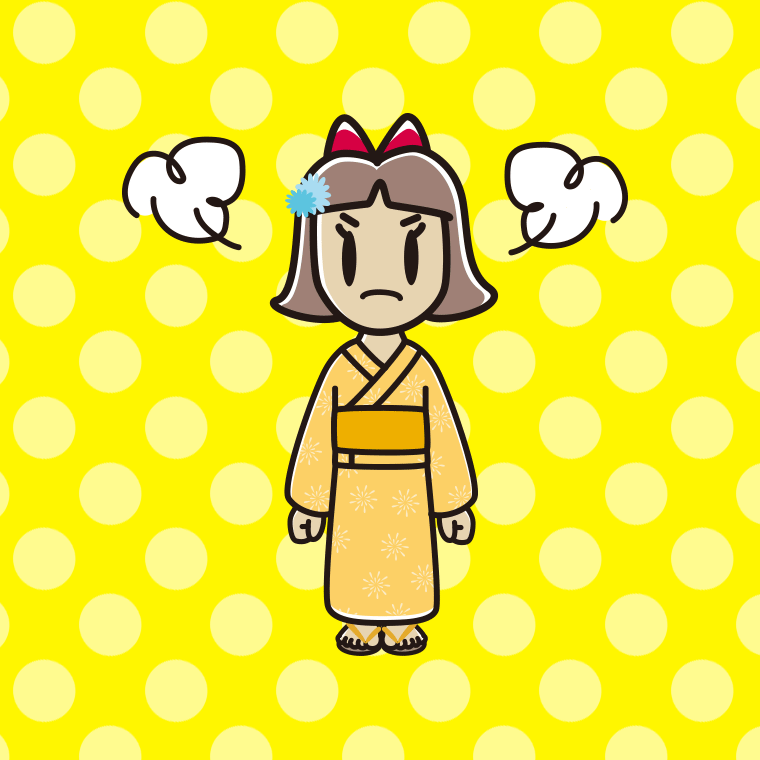怒る浴衣姿の小学生女子のイラスト【色、背景あり】PNG