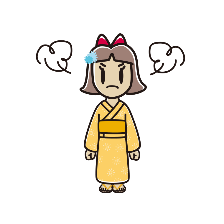 怒る浴衣姿の小学生女子のイラスト【色あり、背景なし】透過PNG