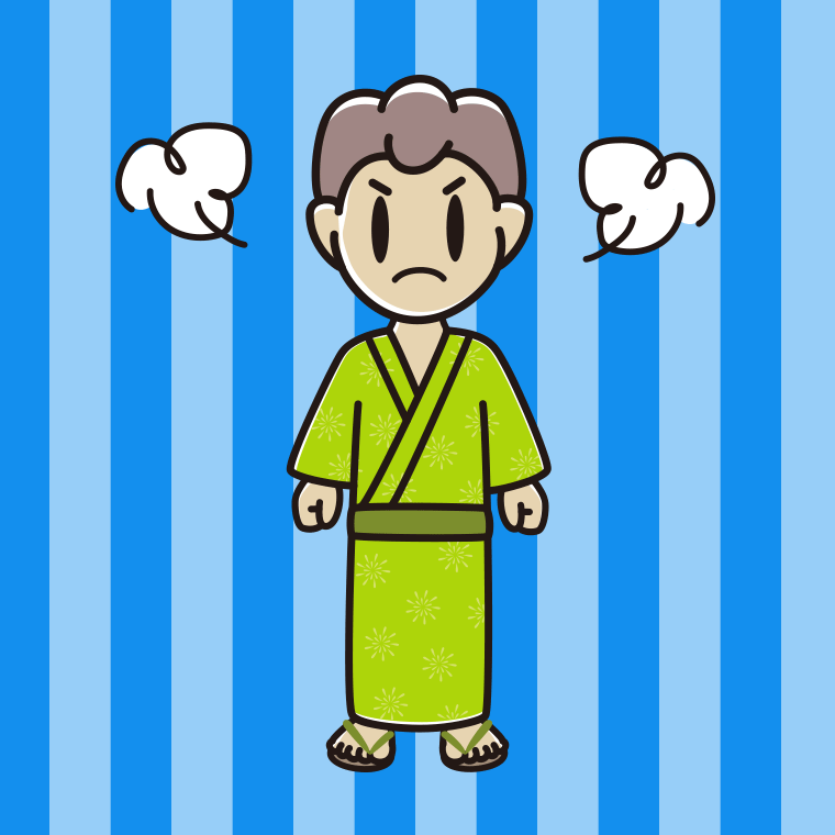 怒る浴衣姿の男子中学生のイラスト【色、背景あり】PNG