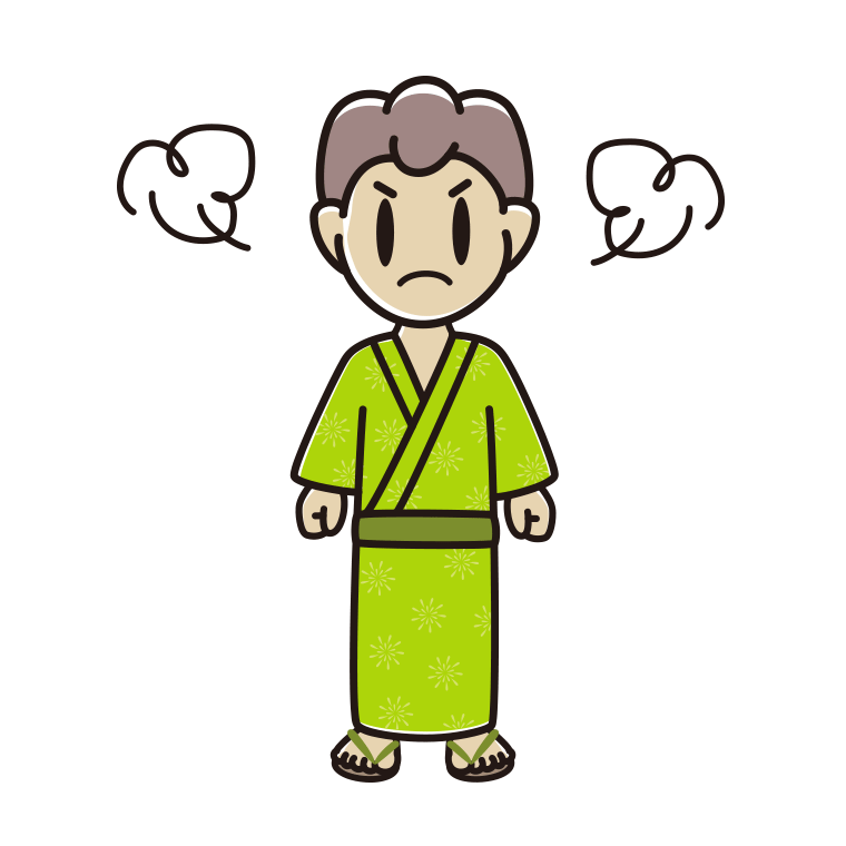 怒る浴衣姿の男子中学生のイラスト【色あり、背景なし】透過PNG