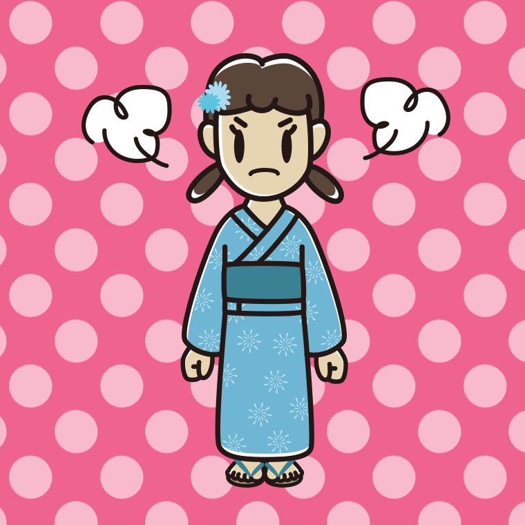 怒る浴衣姿の女子中学生のイラスト【色、背景あり】PNG