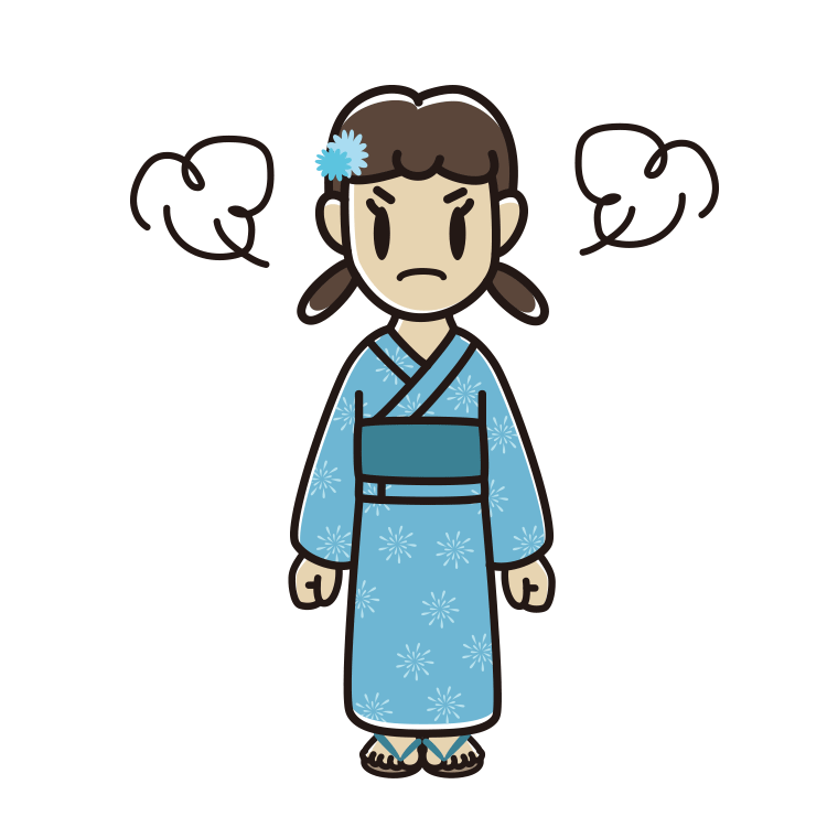 怒る浴衣姿の女子中学生のイラスト【色あり、背景なし】透過PNG