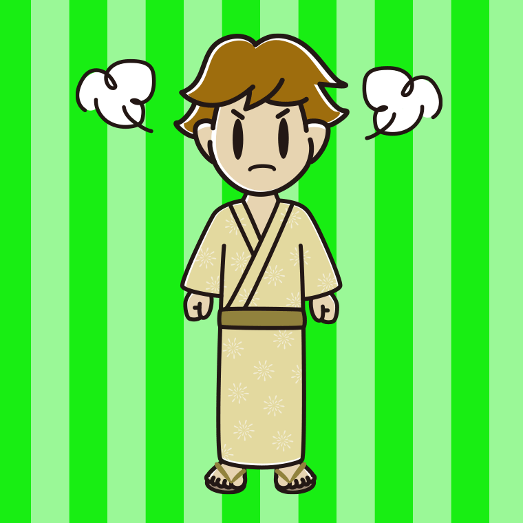 怒る浴衣姿の男子高校生のイラスト【色、背景あり】PNG