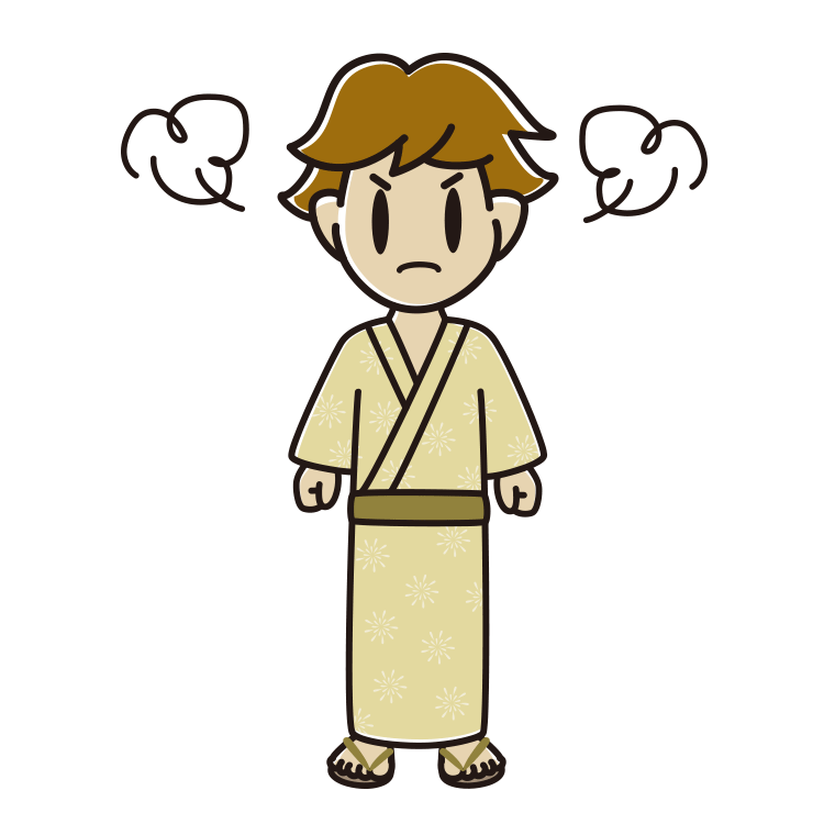 怒る浴衣姿の男子高校生のイラスト【色あり、背景なし】透過PNG