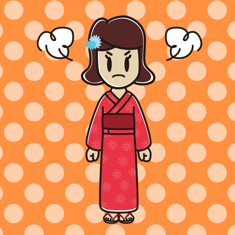 怒る浴衣姿の女子高校生のイラスト【色、背景あり】PNG
