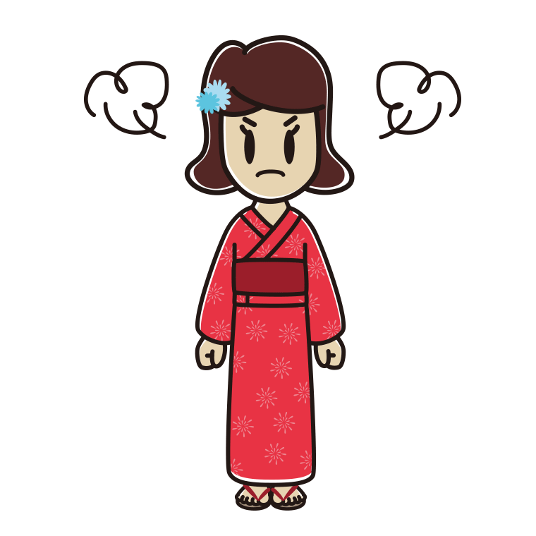 怒る浴衣姿の女子高校生のイラスト【色あり、背景なし】透過PNG