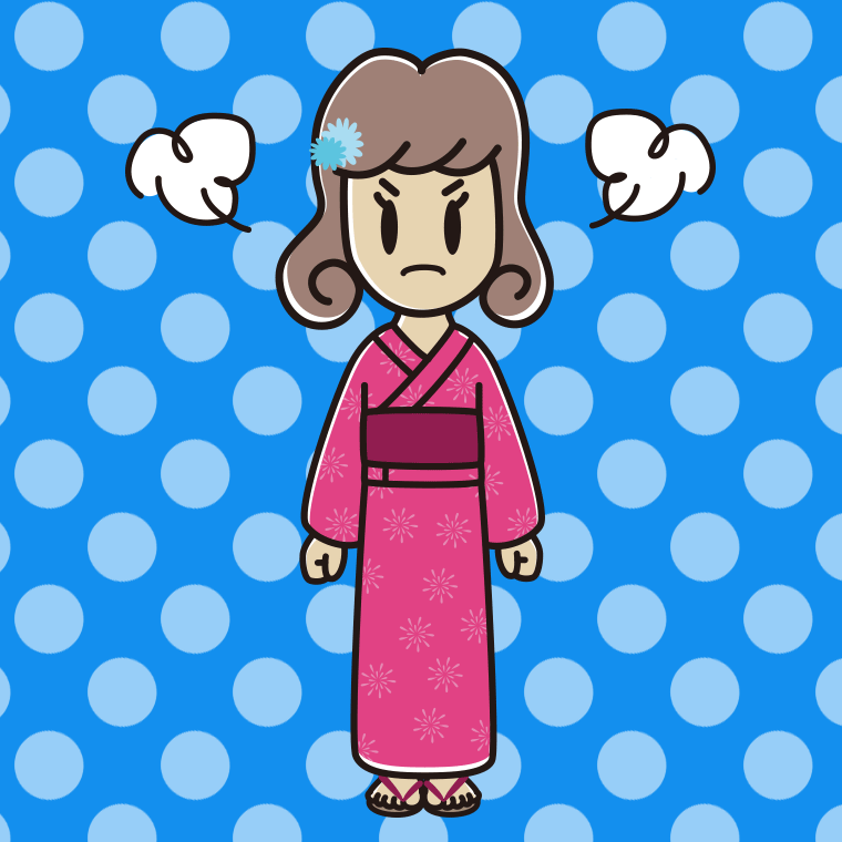 怒る浴衣姿の女子大学生のイラスト【色、背景あり】PNG
