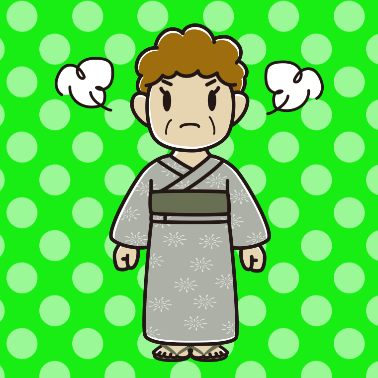 怒る浴衣姿のおばさんのイラスト【色、背景あり】PNG
