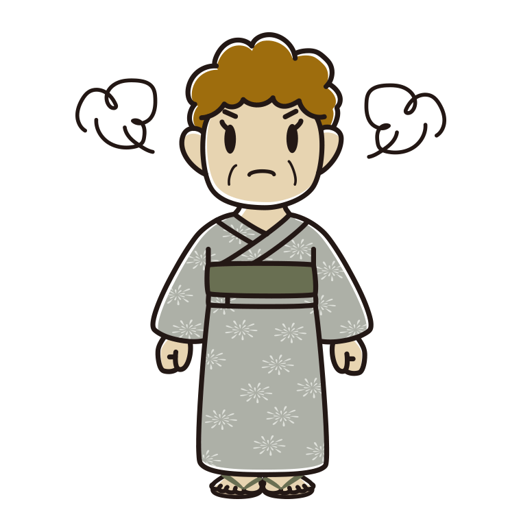 怒る浴衣姿のおばさんのイラスト【色あり、背景なし】透過PNG