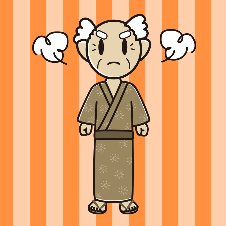 怒る浴衣姿のおじいさんのイラスト【色、背景あり】PNG