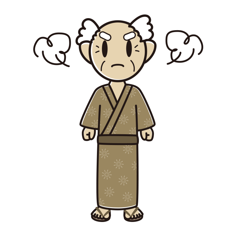 怒る浴衣姿のおじいさんのイラスト【色あり、背景なし】透過PNG