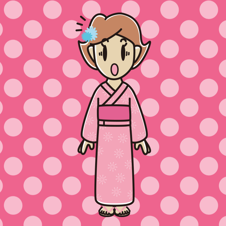 驚く浴衣姿の女性のイラスト【色、背景あり】PNG