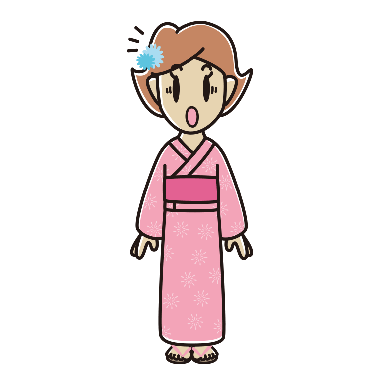 驚く浴衣姿の女性のイラスト【色あり、背景なし】透過PNG