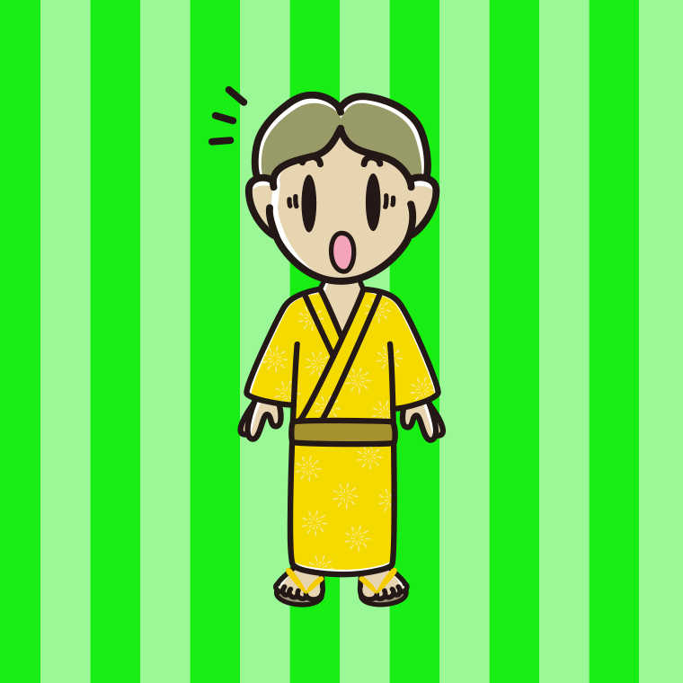 驚く浴衣姿の小学生男子のイラスト【色、背景あり】PNG