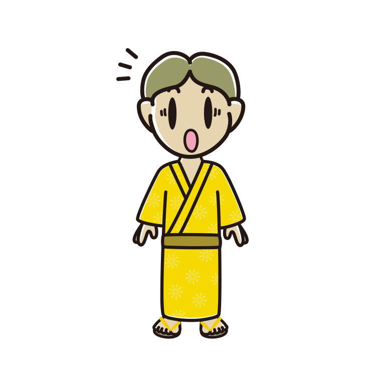 驚く浴衣姿の小学生男子のイラスト【色あり、背景なし】透過PNG