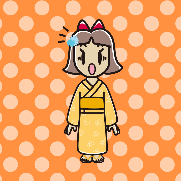 驚く浴衣姿の小学生女子のイラスト【色、背景あり】PNG