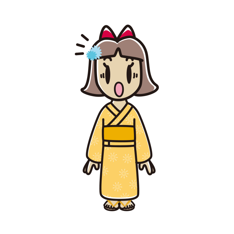 驚く浴衣姿の小学生女子のイラスト【色あり、背景なし】透過PNG
